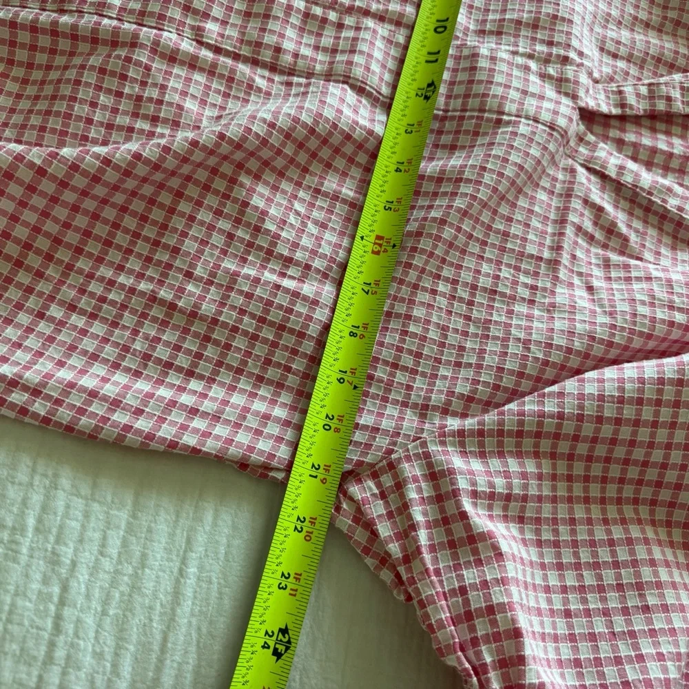 CeCe Cotton Pink and White Gingham Ruffle Blouse Puff Sleeve - Picture 8 of 8